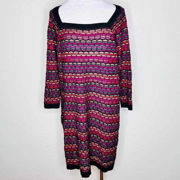 Lane Bryant Dresses & Skirts - Lane Bryant Sweater Dress 18/20 Striped Square Neck Knit Knee Length Pink Black